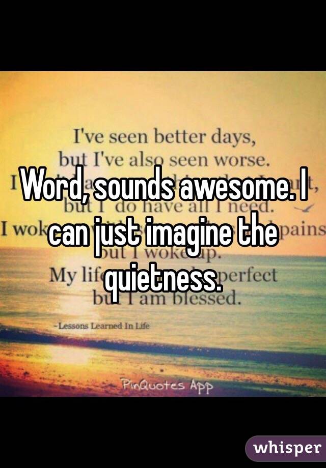 Word, sounds awesome. I can just imagine the quietness.