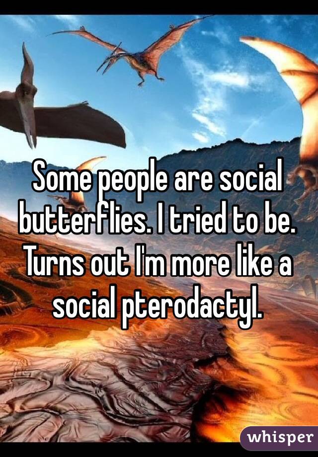 Some people are social butterflies. I tried to be. Turns out I'm more like a social pterodactyl.