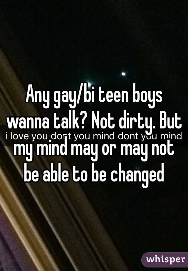 Any gay/bi teen boys wanna talk? Not dirty. But my mind may or may not be able to be changed