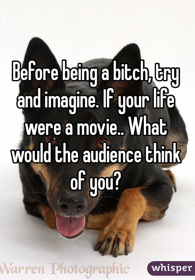 Before being a bitch, try and imagine. If your life were a movie.. What would the audience think of you? 