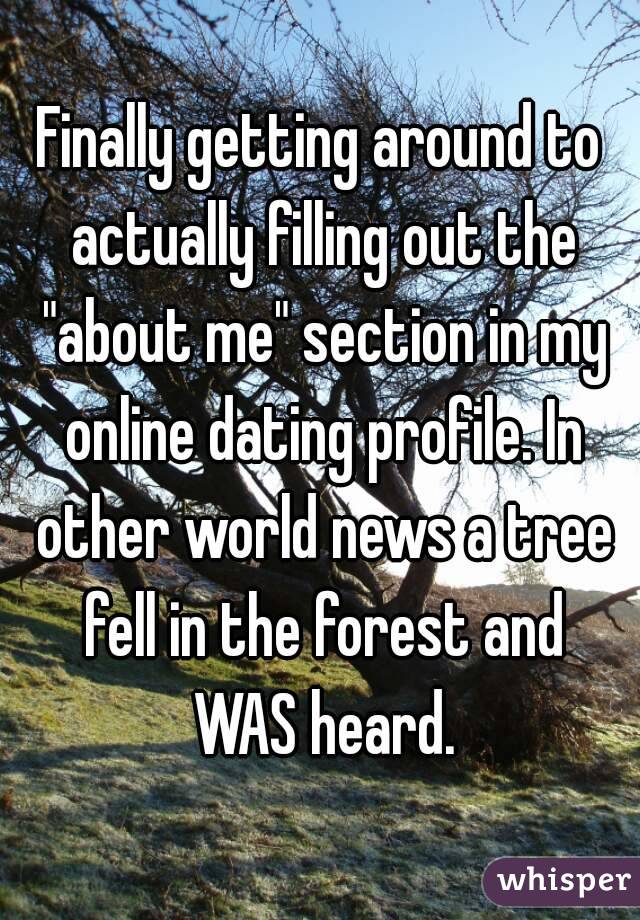 Finally getting around to actually filling out the "about me" section in my online dating profile. In other world news a tree fell in the forest and WAS heard.