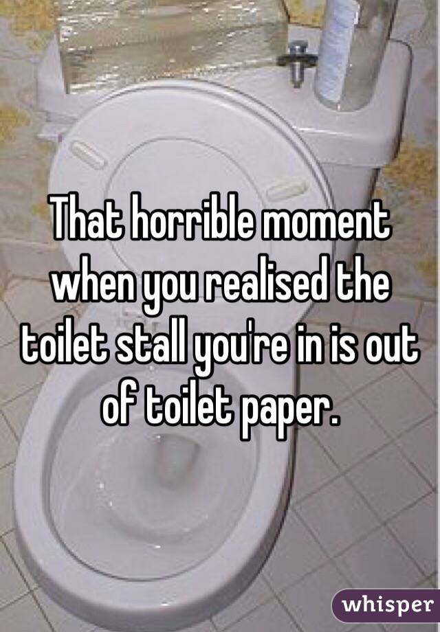 That horrible moment when you realised the toilet stall you're in is out of toilet paper. 