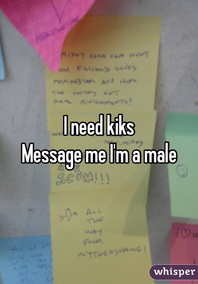 I need kiks
Message me I'm a male 
