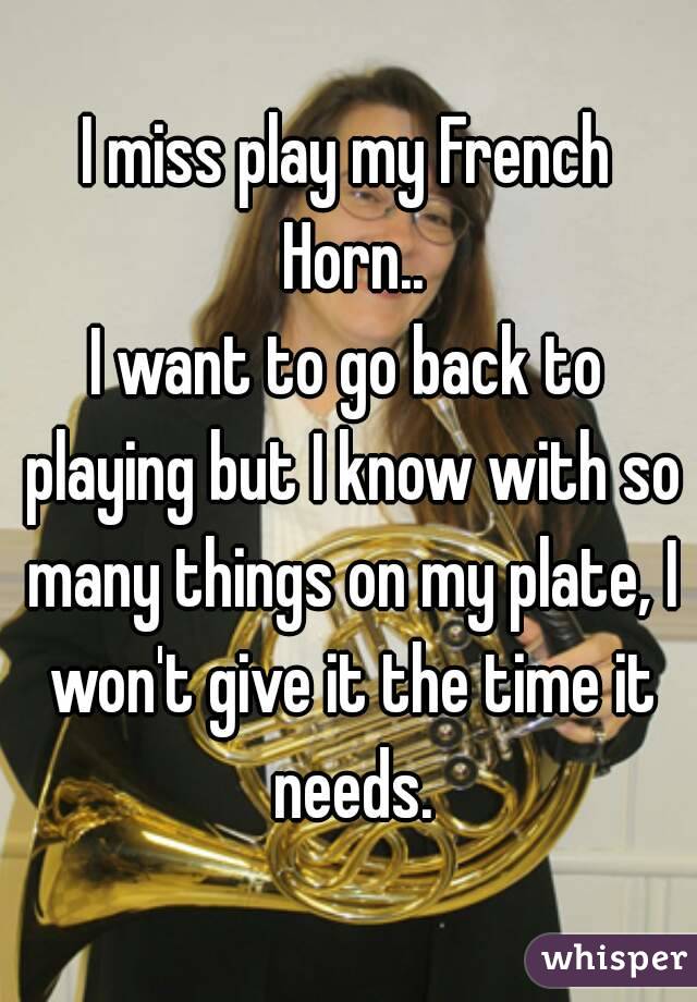 I miss play my French Horn..
I want to go back to playing but I know with so many things on my plate, I won't give it the time it needs.