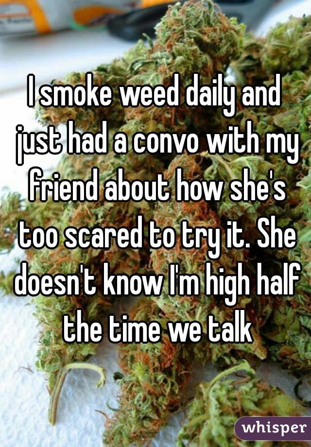 I smoke weed daily and just had a convo with my friend about how she's too scared to try it. She doesn't know I'm high half the time we talk