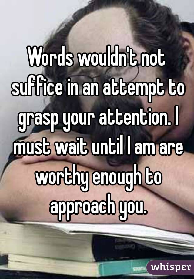 Words wouldn't not suffice in an attempt to grasp your attention. I must wait until I am are worthy enough to approach you.