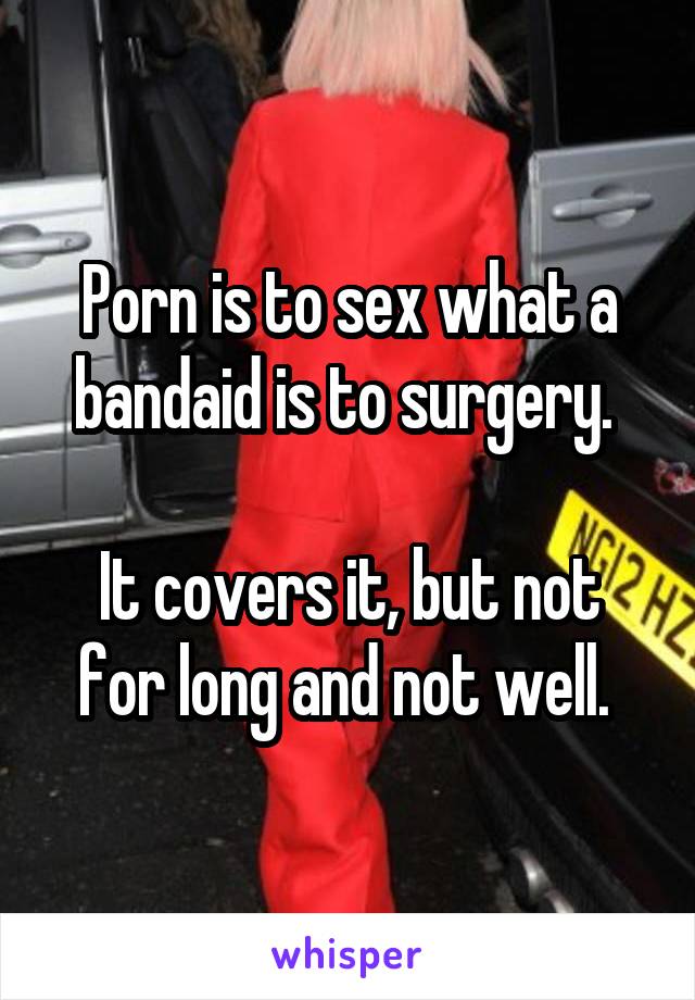 Porn is to sex what a bandaid is to surgery. 

It covers it, but not for long and not well. 