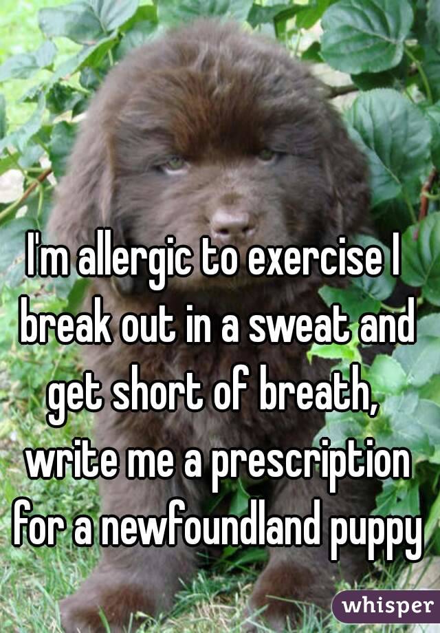 I'm allergic to exercise I break out in a sweat and get short of breath,  write me a prescription for a newfoundland puppy
