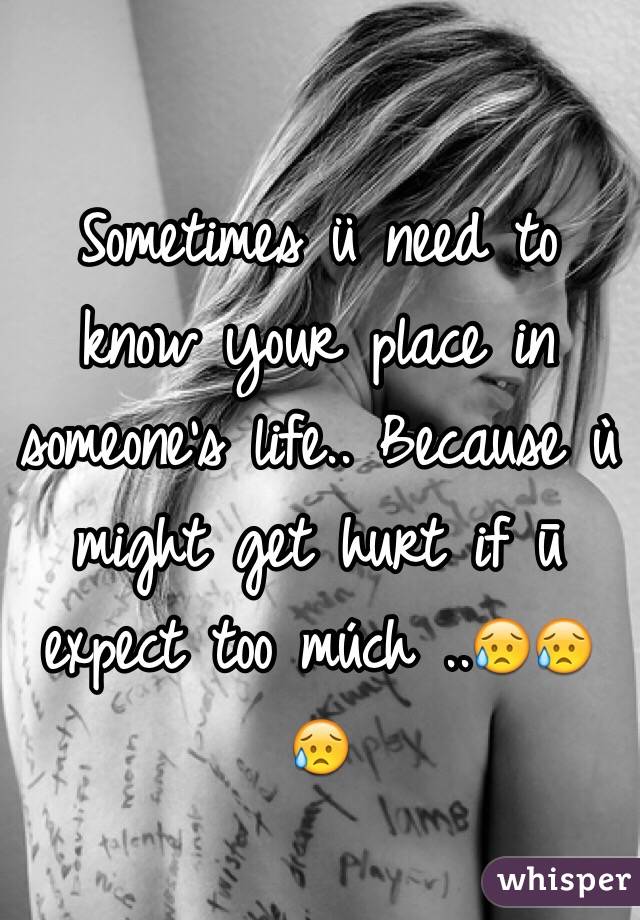 Sometimes ü need to know your place in someone's life.. Because ù might get hurt if ū expect too múch ..😥😥😥
