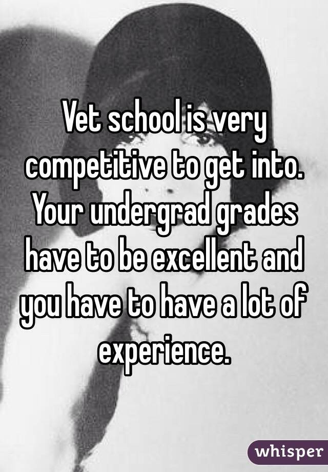 Vet school is very competitive to get into. Your undergrad grades have to be excellent and you have to have a lot of experience.