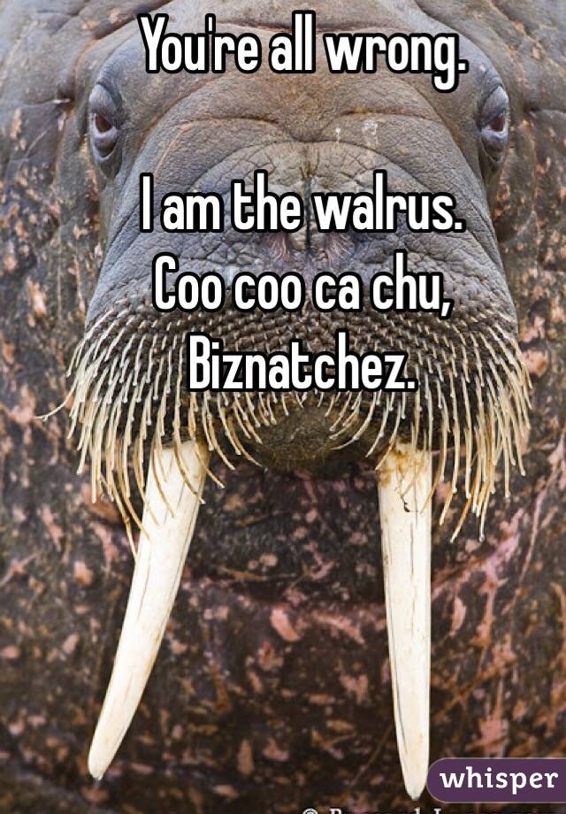 You're all wrong.

I am the walrus.
Coo coo ca chu,
Biznatchez.