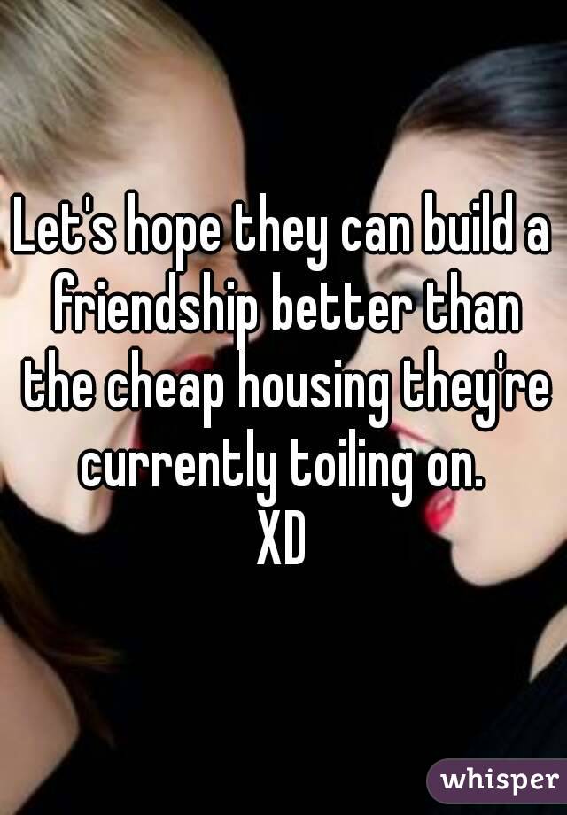 Let's hope they can build a friendship better than the cheap housing they're currently toiling on. 
XD