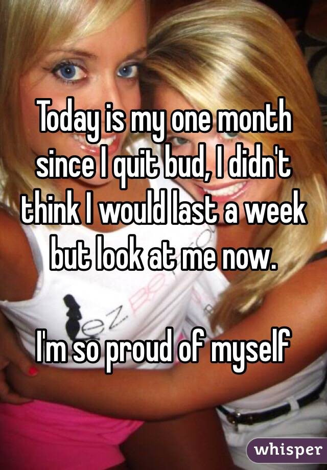 Today is my one month since I quit bud, I didn't think I would last a week but look at me now.

I'm so proud of myself