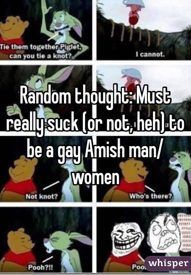 Random thought: Must really suck (or not, heh) to be a gay Amish man/women