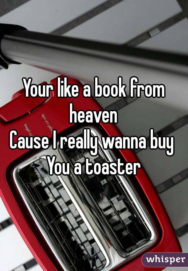 Your like a book from heaven 
Cause I really wanna buy 
You a toaster