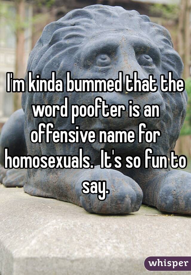 I'm kinda bummed that the word poofter is an offensive name for homosexuals.  It's so fun to say.
