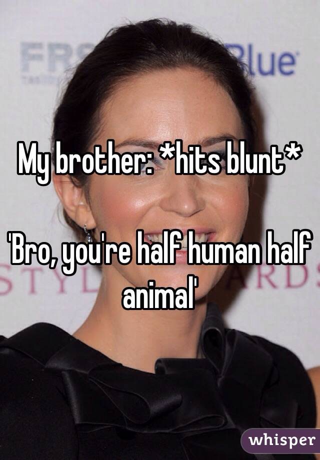 My brother: *hits blunt* 

'Bro, you're half human half animal' 