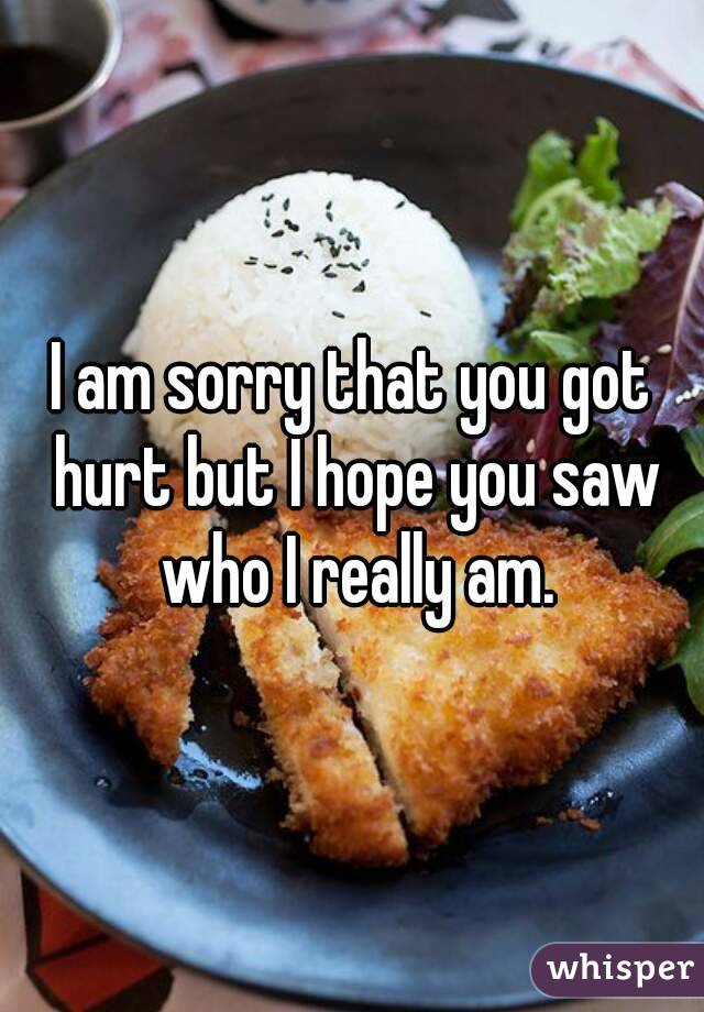 I am sorry that you got hurt but I hope you saw who I really am.