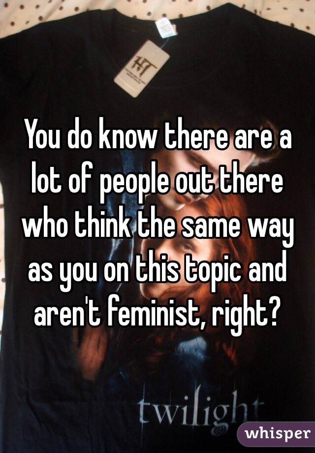 You do know there are a lot of people out there who think the same way as you on this topic and aren't feminist, right?