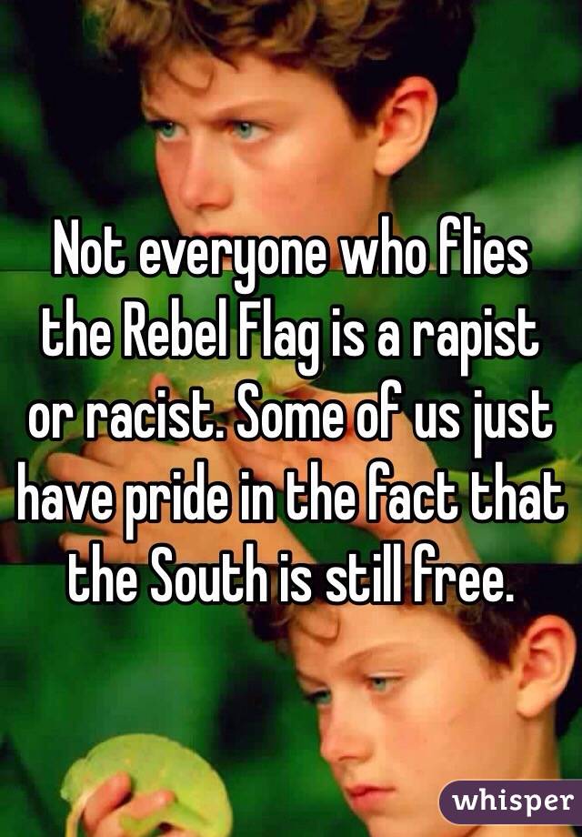 Not everyone who flies the Rebel Flag is a rapist or racist. Some of us just have pride in the fact that the South is still free. 
