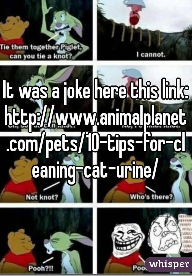It was a joke here this link:
http://www.animalplanet.com/pets/10-tips-for-cleaning-cat-urine/