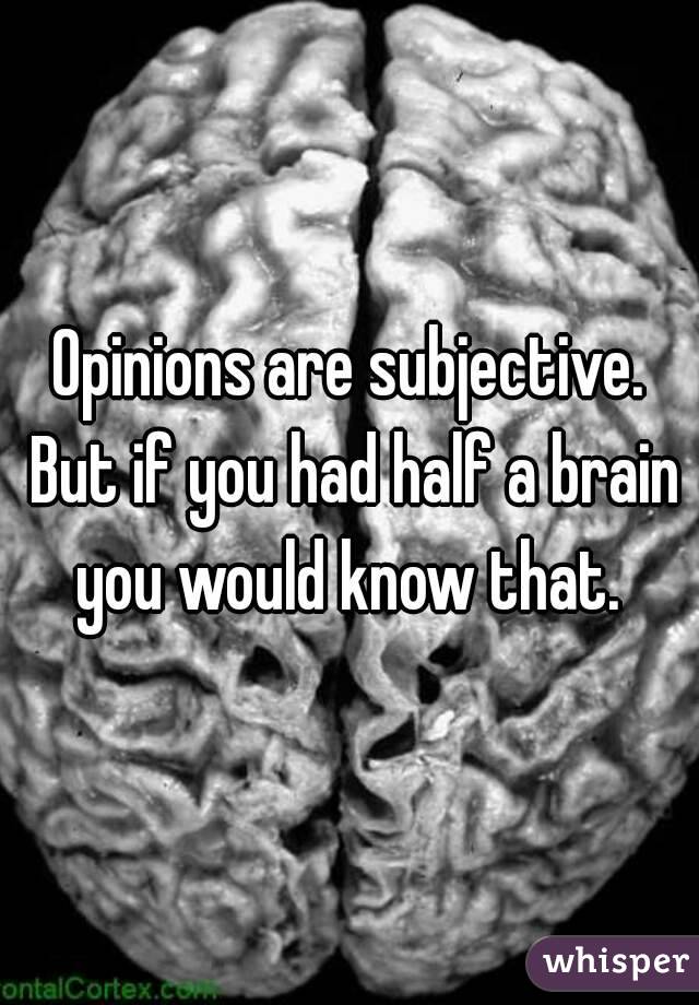 Opinions are subjective. But if you had half a brain you would know that. 