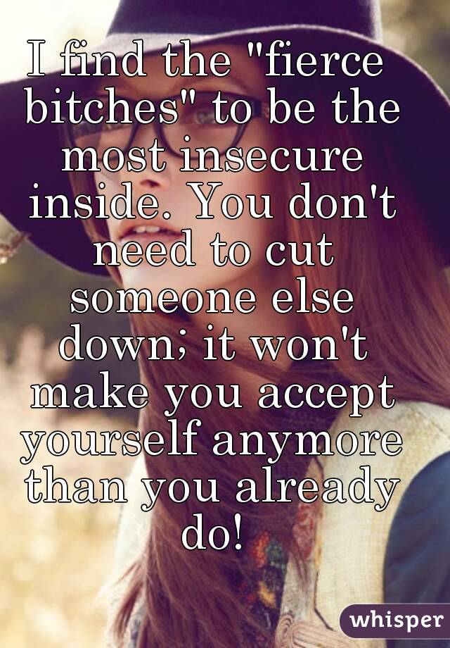 I find the "fierce bitches" to be the most insecure inside. You don't need to cut someone else down; it won't make you accept yourself anymore than you already do!