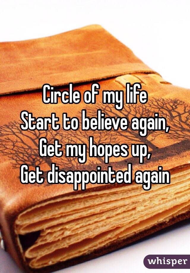 Circle of my life 
Start to believe again,
Get my hopes up, 
Get disappointed again 