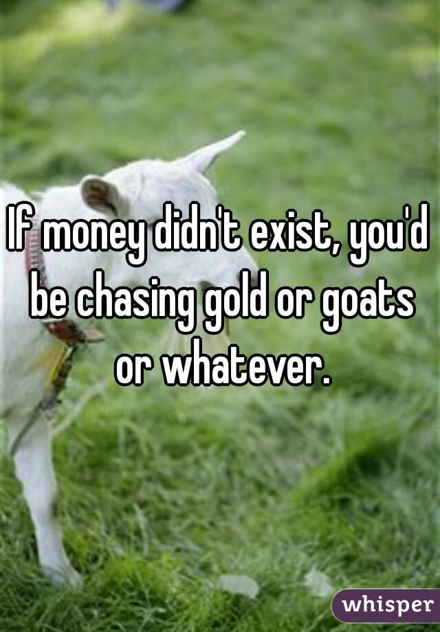 If money didn't exist, you'd be chasing gold or goats or whatever.