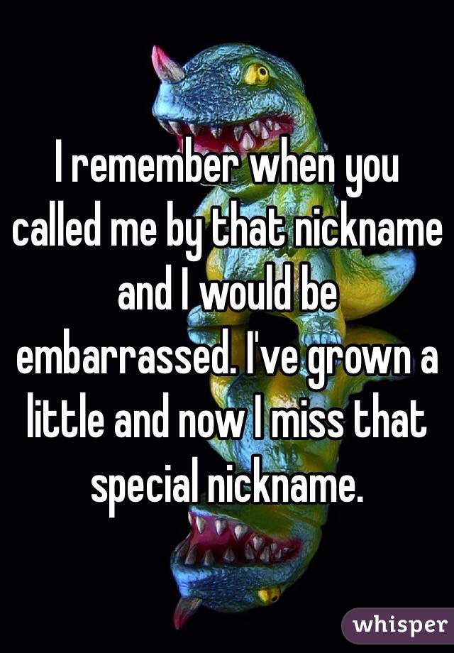 I remember when you called me by that nickname and I would be embarrassed. I've grown a little and now I miss that special nickname.