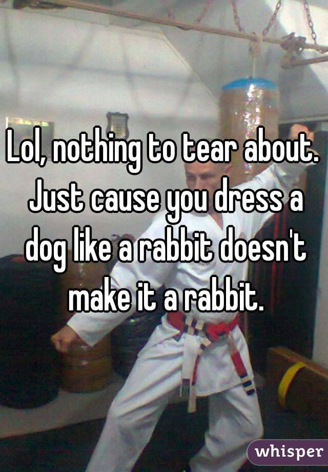 Lol, nothing to tear about. Just cause you dress a dog like a rabbit doesn't make it a rabbit.