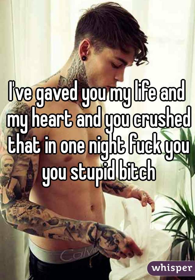 I've gaved you my life and my heart and you crushed that in one night fuck you you stupid bitch