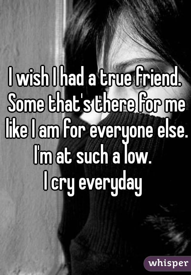 I wish I had a true friend. Some that's there for me like I am for everyone else.
I'm at such a low. 
I cry everyday 