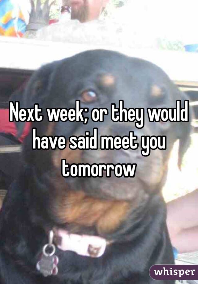 Next week; or they would have said meet you tomorrow 