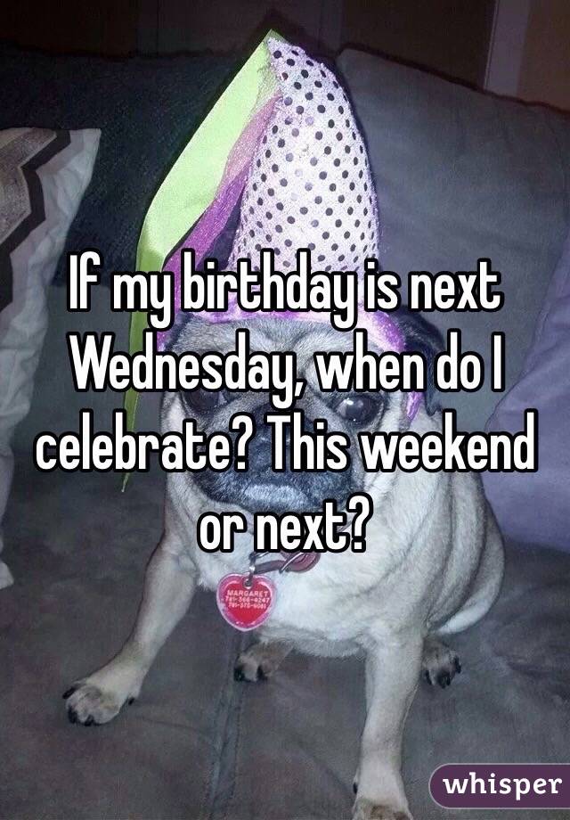 If my birthday is next Wednesday, when do I celebrate? This weekend or next?