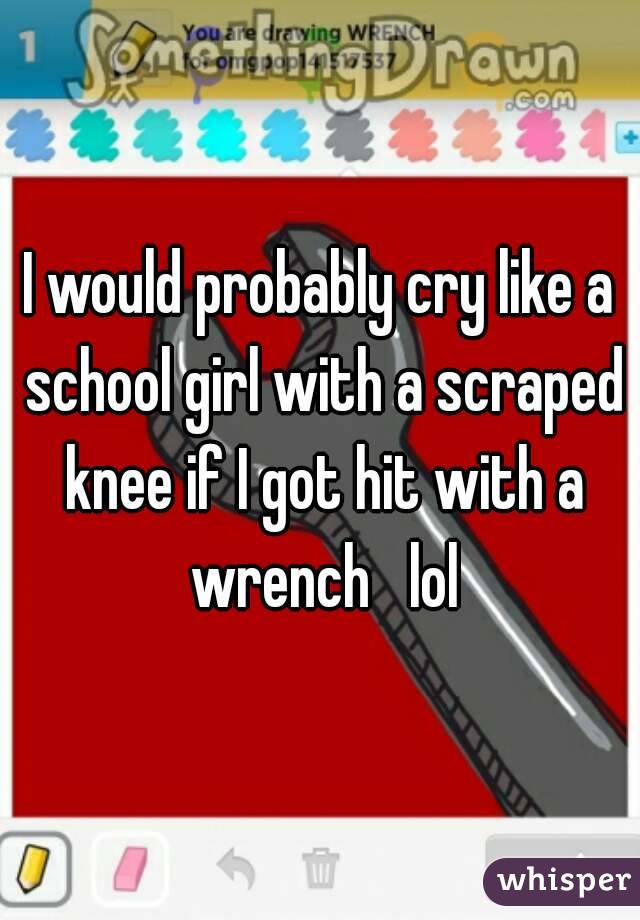 I would probably cry like a school girl with a scraped knee if I got hit with a wrench   lol