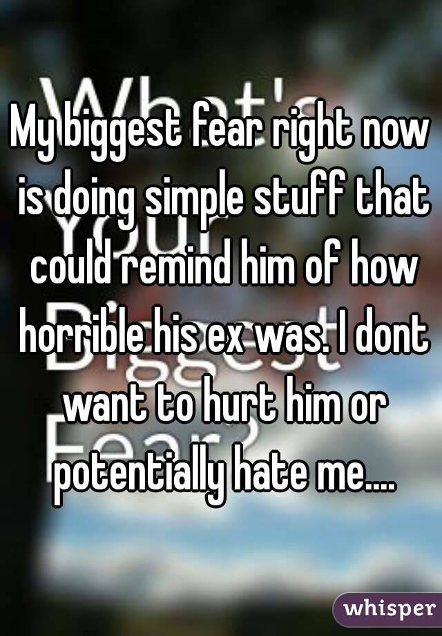 My biggest fear right now is doing simple stuff that could remind him of how horrible his ex was. I dont want to hurt him or potentially hate me....