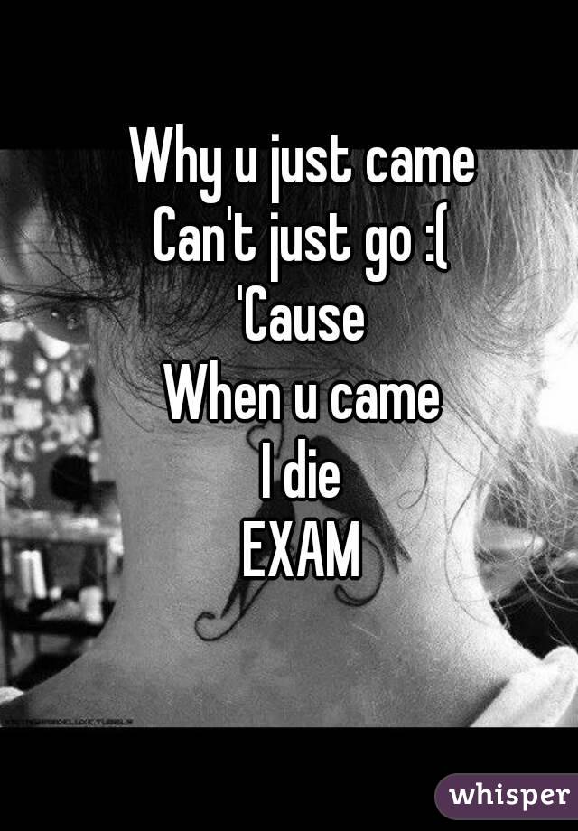 Why u just came
Can't just go :(
'Cause
When u came
I die
EXAM