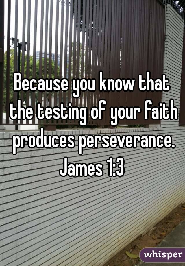 Because you know that the testing of your faith produces perseverance.
James 1:3
