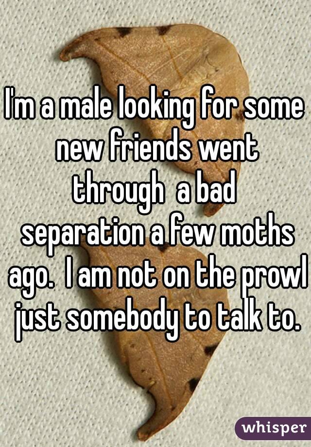 I'm a male looking for some new friends went through  a bad  separation a few moths ago.  I am not on the prowl just somebody to talk to.
