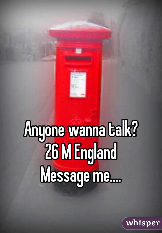 Anyone wanna talk?
26 M England
Message me....