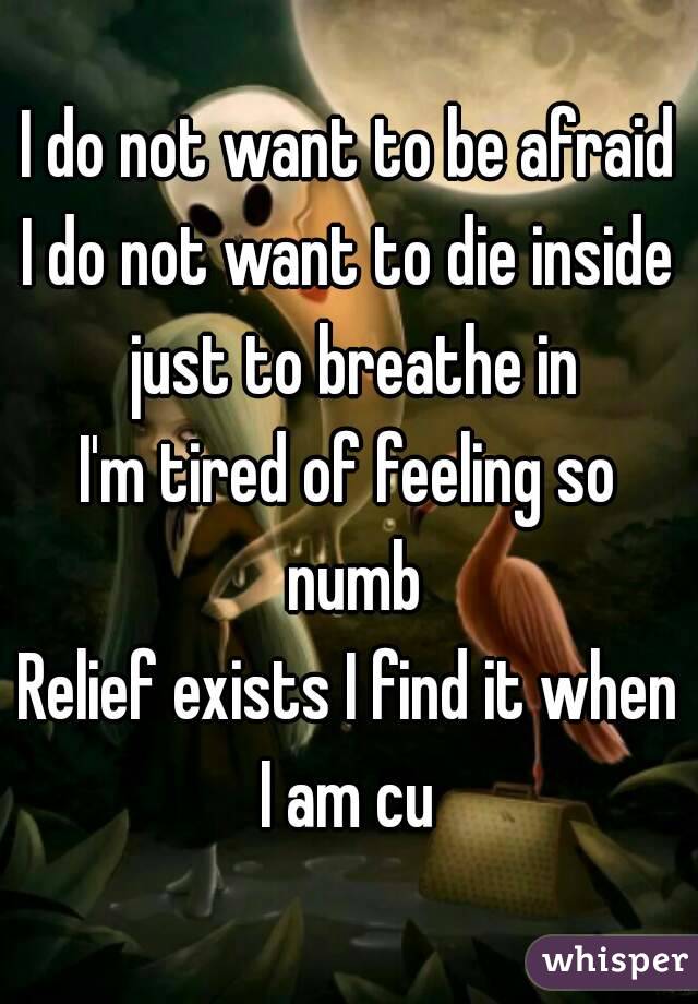 I do not want to be afraid
I do not want to die inside just to breathe in
I'm tired of feeling so numb
Relief exists I find it when
I am cu