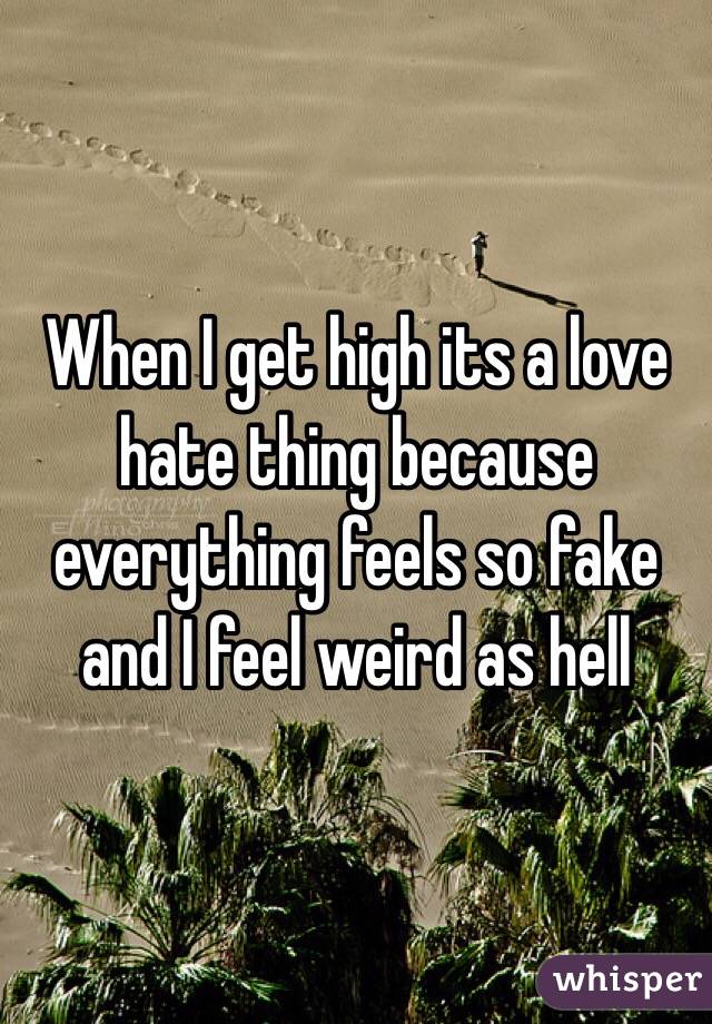 When I get high its a love hate thing because everything feels so fake and I feel weird as hell 