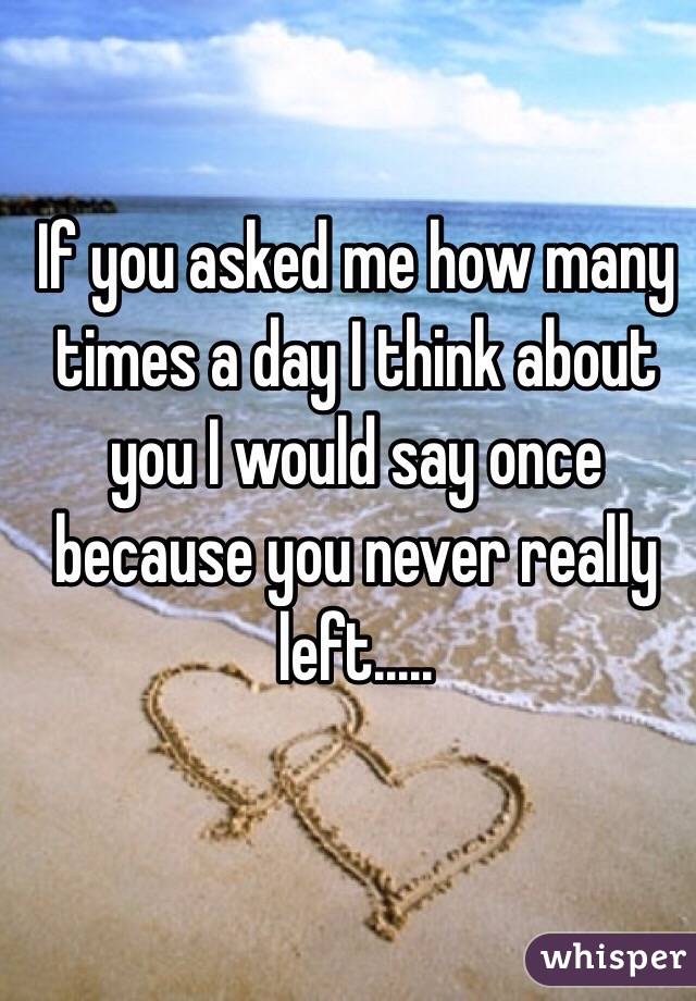 If you asked me how many times a day I think about you I would say once because you never really left.....