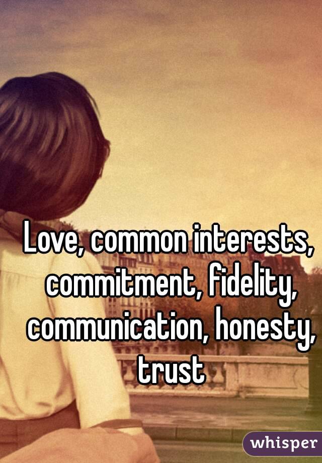 Love, common interests, commitment, fidelity, communication, honesty, trust