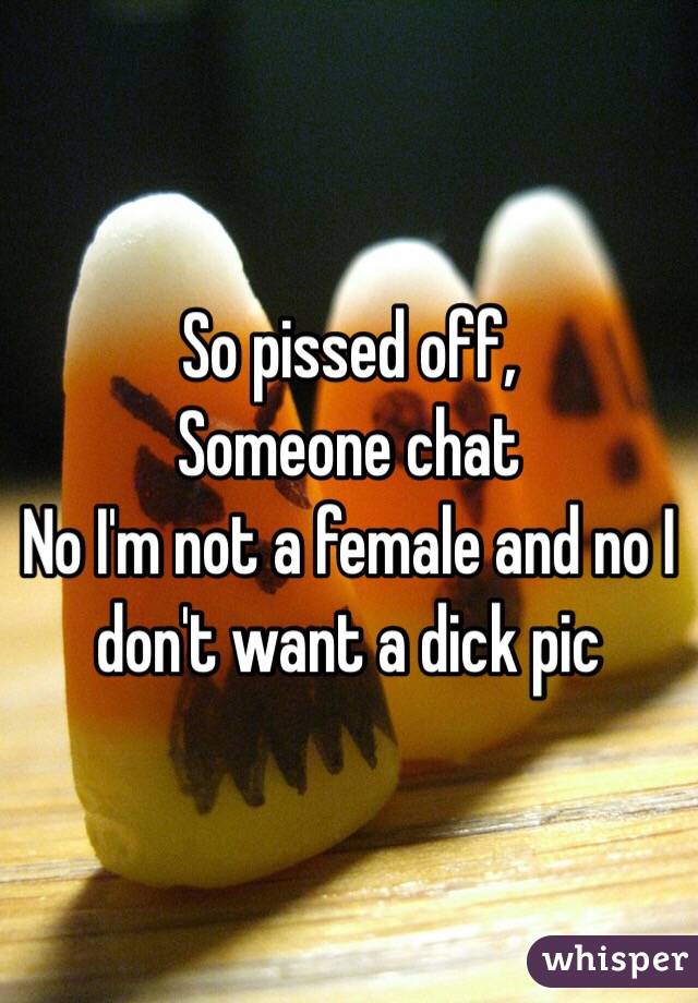 So pissed off, 
Someone chat
No I'm not a female and no I don't want a dick pic 