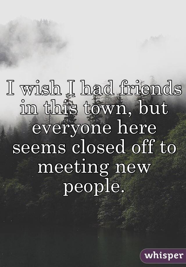 I wish I had friends in this town, but everyone here seems closed off to meeting new people.