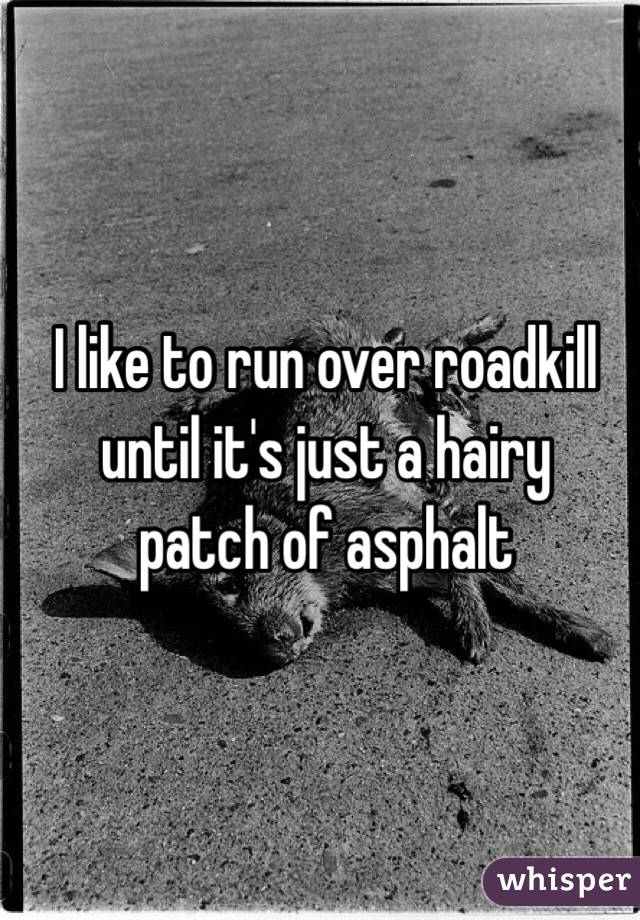 I like to run over roadkill
until it's just a hairy
patch of asphalt 
