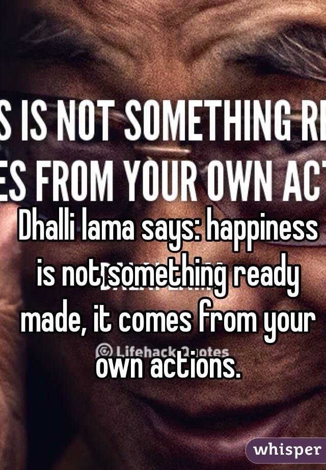 Dhalli lama says: happiness is not something ready made, it comes from your own actions.