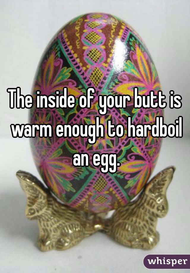 The inside of your butt is warm enough to hardboil an egg.